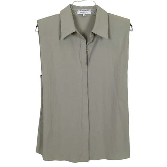 Moodie women short sleeve‎ summer grayish green button up modern top size M - Picture 1 of 9